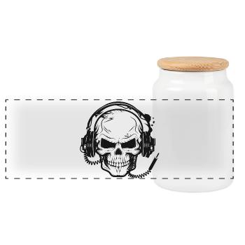 Crâne,Crâne,Crâne avec écouteurs - Boîte à biscuits avec couvercle en bois - blanc - Devant