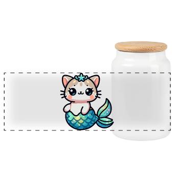 Purrmaid Sparkle: The Sea Kitten - Panoramic Cookie Jar with Wooden Lid - white - Front