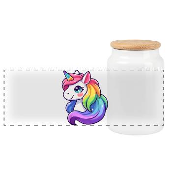 Radiant Rainbow Unicorn: Die mythische Stute - Panorama Keksdose mit Holzdeckel - Weiß - Vorne