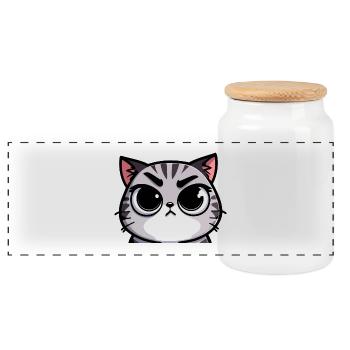 Tabby Traits: The Expressive Cat - Panoramic Cookie Jar with Wooden Lid - white - Front
