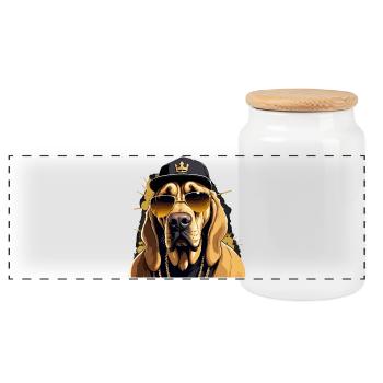 Bloodhound Gangsta Gangster Hund Geschenk - Panorama Keksdose mit Holzdeckel - Weiß - Vorne