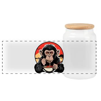 Drôle de singe nouilles ramen Japon singe chimpanzé - Boîte à biscuits avec couvercle en bois - blanc - Devant