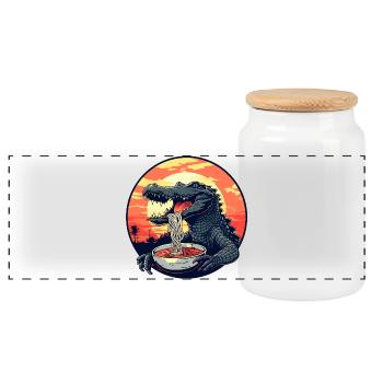 Funny Crocodile Ramen Noodles Japan Alligator - Panoramic Cookie Jar with Wooden Lid - white - Front