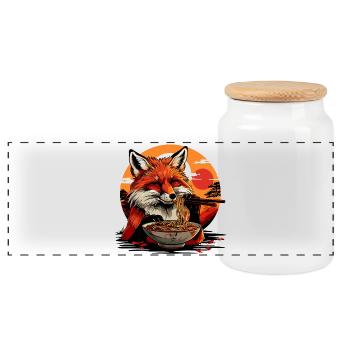 Fuchs Ramen Nudeln Japan Vintage Retro Füchse - Panorama Keksdose mit Holzdeckel - Weiß - Vorne