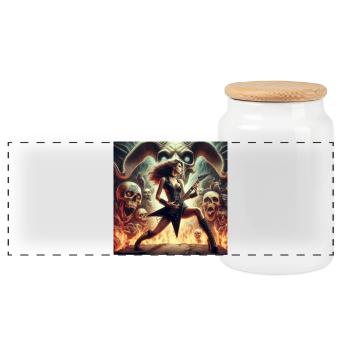 Heavy metal concert in hell - Panoramic Cookie Jar with Wooden Lid - white - Front