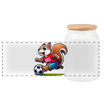 Scamper Striker: The Soccer Squirrel - Panoramic Cookie Jar with Wooden Lid - white - Front