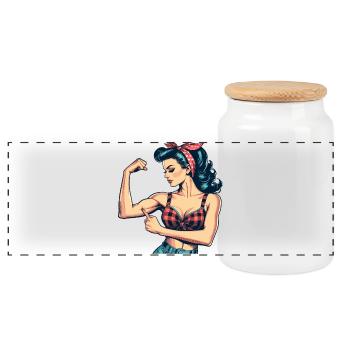 Stärke starke Frau Rockabilly Bizeps Geschenk - Panorama Keksdose mit Holzdeckel - Weiß - Vorne