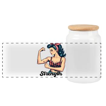Stärke starke Frau Rockabilly Bizeps Geschenk - Panorama Keksdose mit Holzdeckel - Weiß - Vorne