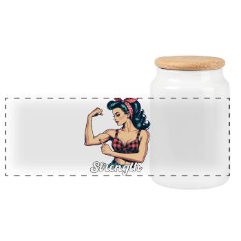Stärke starke Frau Rockabilly Bizeps Geschenk - Panorama Keksdose mit Holzdeckel - Weiß - Vorne