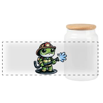Feuerwehrmann Ribbit: Der tapfere Teichverteidiger - Panorama Keksdose mit Holzdeckel - Weiß - Vorne