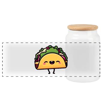 Cheerful Taco Toon - Panoramic Cookie Jar with Wooden Lid - white - Front