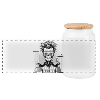 Skull as a gloomy scientist in the laboratory - Panoramic Cookie Jar with Wooden Lid - white - Front