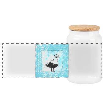 Abstrakter Möwen-Stempel im Wasserfarbenstil - Panorama Keksdose mit Holzdeckel - Weiß - Vorne