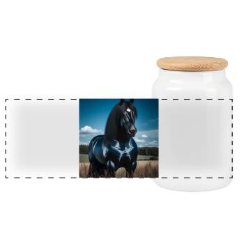 Mighty Black Horse - Panoramic Cookie Jar with Wooden Lid - white - Front