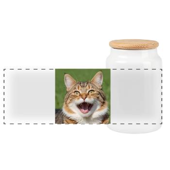 Katze - Panorama Keksdose mit Holzdeckel - Weiß - Vorne