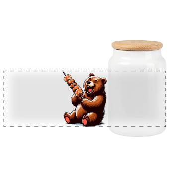Süßer Schaschlik Bär lecker Grillen Geschenk - Panorama Keksdose mit Holzdeckel - Weiß - Vorne