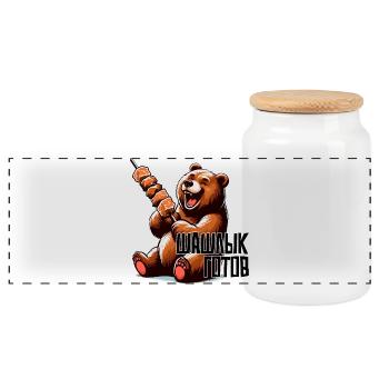 Sweet bear shish kebab is ready delicious grilling - Panoramic Cookie Jar with Wooden Lid - white - Front