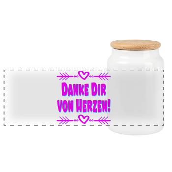 DANKE DIR VON HERZEN - Panorama Keksdose mit Holzdeckel - Weiß - Vorne