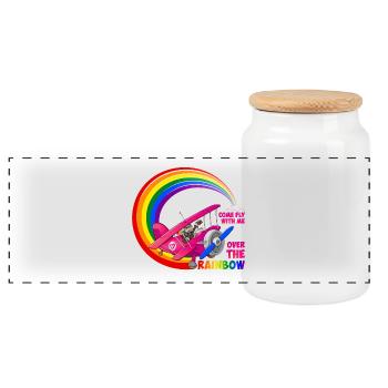 Fly with me over the rainbow - lgbt - Panoramic Cookie Jar with Wooden Lid - white - Front