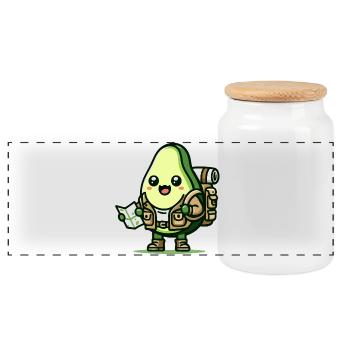 Avocado Adventurer Toon - Panoramic Cookie Jar with Wooden Lid - white - Front