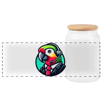 Parrot Professional Chat Support - Panoramic Cookie Jar with Wooden Lid - white - Front