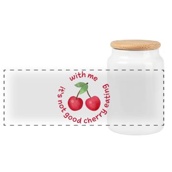 with me its not good cherry eating denglisch - Panoramic Cookie Jar with Wooden Lid - white - Front