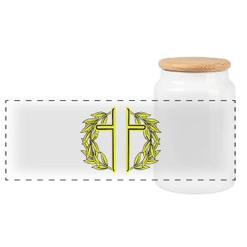 Crosses Cross Laurel Wreath - Panoramic Cookie Jar with Wooden Lid - white - Front