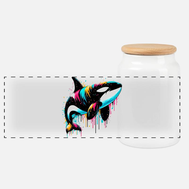 Killer whale - Panoramic Cookie Jar with Wooden Lid - white