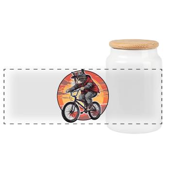 Cat Bicycle Cats Cyclist Cat Animal Bike - Panoramic Cookie Jar with Wooden Lid - white - Front
