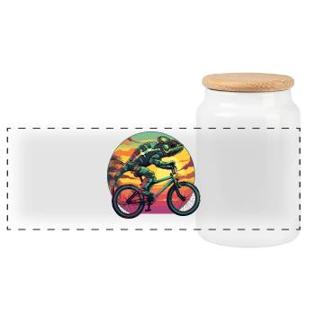 Chamäleon Fahrrad Fahrradfahrer Reptilien Tier - Panorama Keksdose mit Holzdeckel - Weiß - Vorne