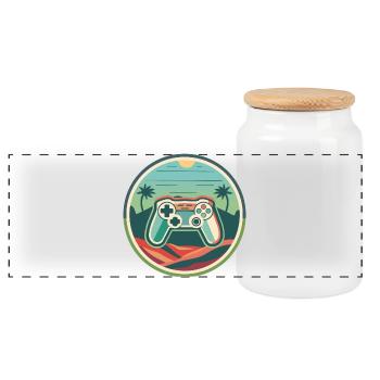 Gaming - Panoramic Cookie Jar with Wooden Lid - white - Front