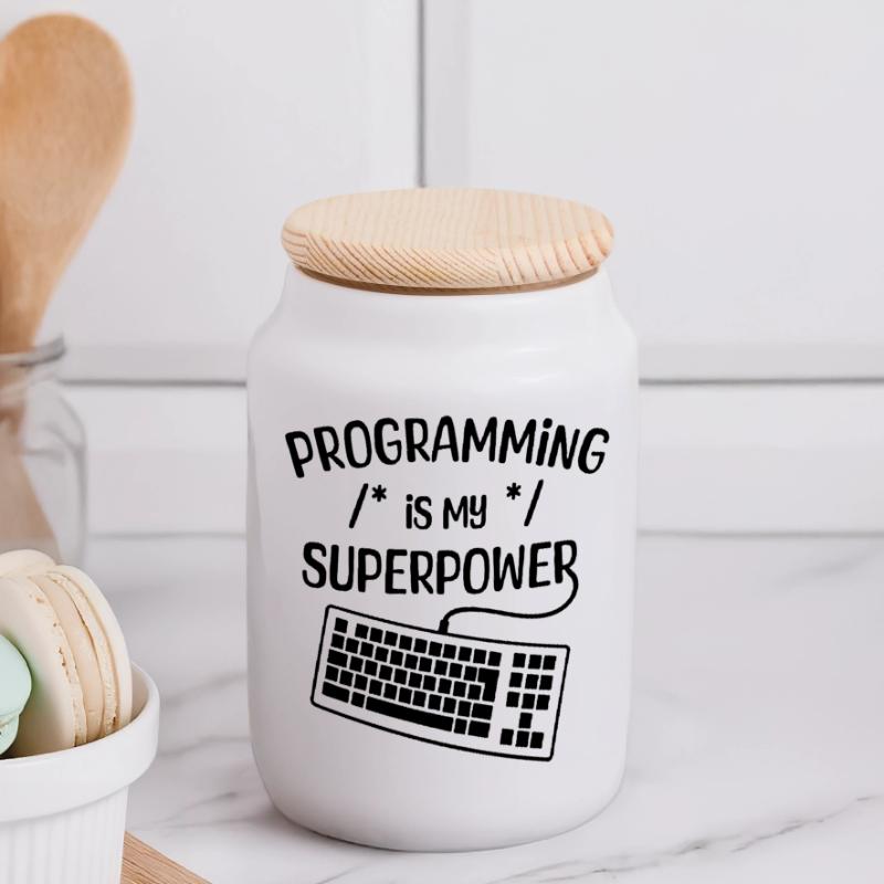 Computer Freak Statement Developer Programmer Panoramic Cookie Jar with Wooden Lid