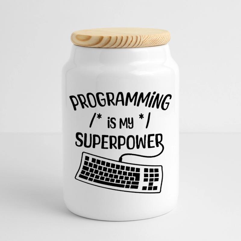 Computer Freak Statement Developer Programmer Panoramic Cookie Jar with Wooden Lid