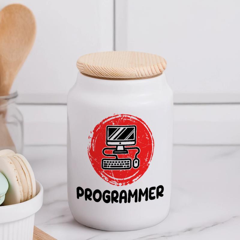 Computer Developer Programmierer Code Skripting Panorama Keksdose mit Holzdeckel
