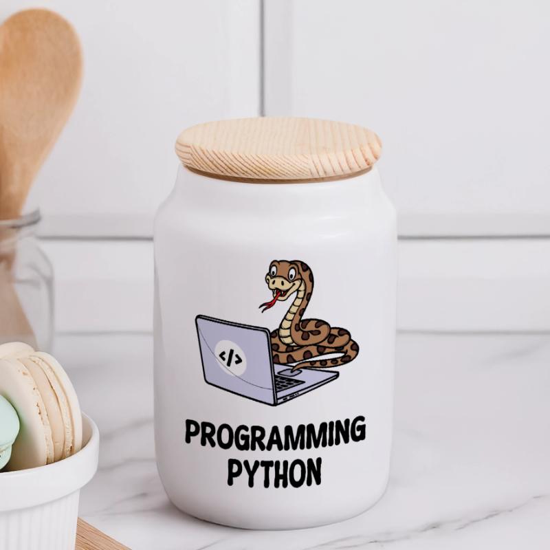 Developer Funny Sayings Programmer Computer Panoramic Cookie Jar with Wooden Lid