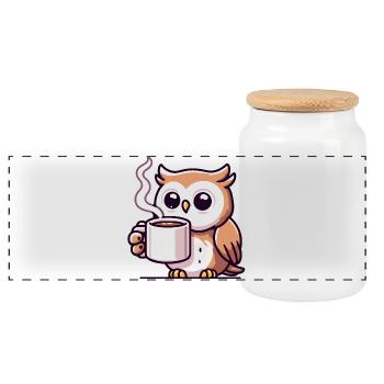 Wise Brew Owl: Der morgendliche Kaffeebegleiter - Panorama Keksdose mit Holzdeckel - Weiß - Vorne