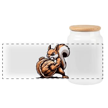 Mighty Nut Conqueror: The Energetic Squirrel - Panoramic Cookie Jar with Wooden Lid - white - Front