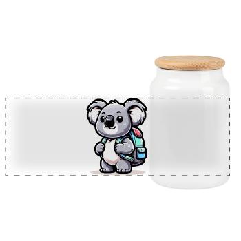 Backpacker Koala: The Globetrotting Buddy - Panoramic Cookie Jar with Wooden Lid - white - Front