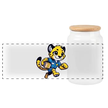 Speedster Cheetah: The Swift Courier - Panoramic Cookie Jar with Wooden Lid - white - Front