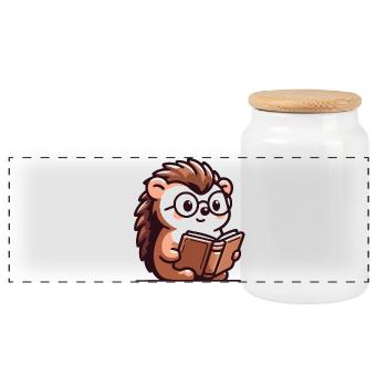 Hérisson livresque : le petit érudit - Boîte à biscuits avec couvercle en bois - blanc - Devant
