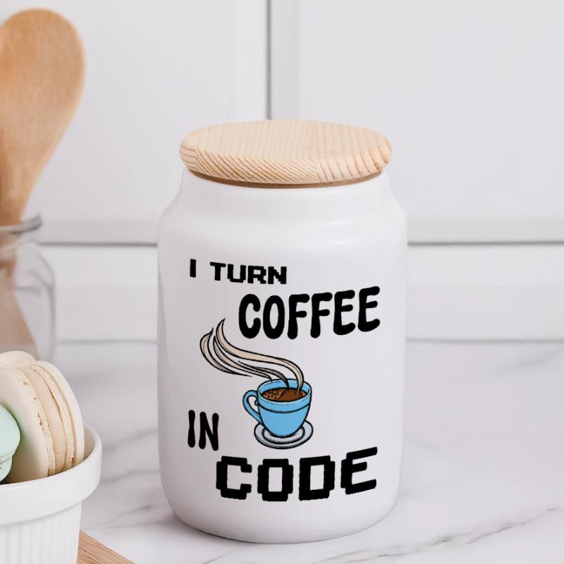 Code Programmierer Skripting Statement Developer Panorama Keksdose mit Holzdeckel