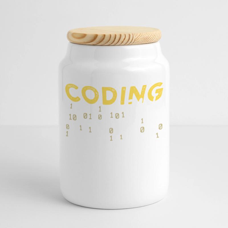 Coden Statement Developer Programmierer Skripting Panorama Keksdose mit Holzdeckel