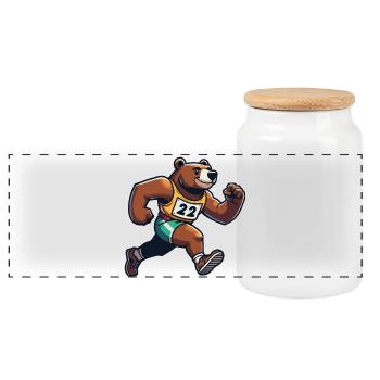 Marathon Bear: The Speedy Runner - Panoramic Cookie Jar with Wooden Lid - white - Front