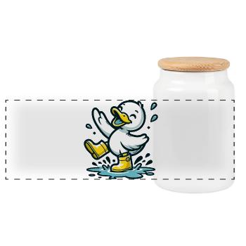 Splashy Quacker: The Puddle-Hopping Duck - Panoramic Cookie Jar with Wooden Lid - white - Front