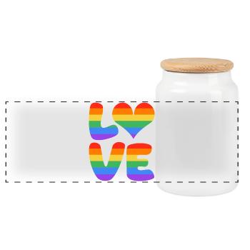 Rainbow Love Heart Design - Panoramic Cookie Jar with Wooden Lid - white - Front