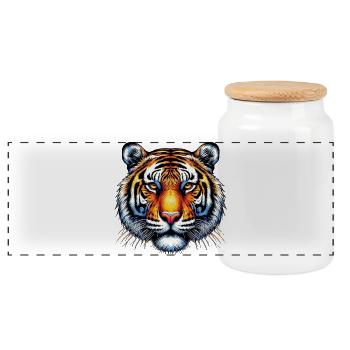 Tigre - Boîte à biscuits avec couvercle en bois - blanc - Devant