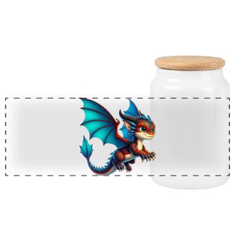 Drache - Panorama Keksdose mit Holzdeckel - Weiß - Vorne