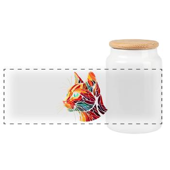 Tête chat roux art géométrique polygones - Boîte à biscuits avec couvercle en bois - blanc - Devant