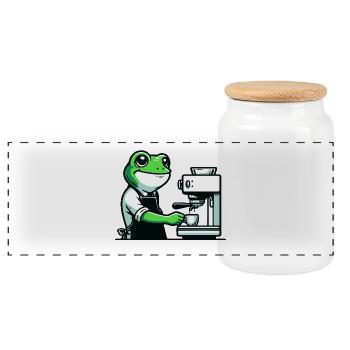 Coffee Brewin' Frog: Der Espresso-Experte - Panorama Keksdose mit Holzdeckel - Weiß - Vorne