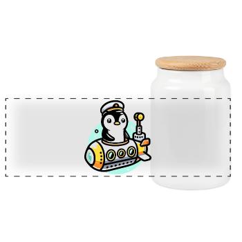 Submarine Captain Penguin: Deep Sea Explorer - Panoramic Cookie Jar with Wooden Lid - white - Front